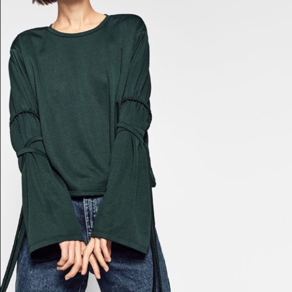 Emerald Green Bell Sleeve Top w/ Tie Detail